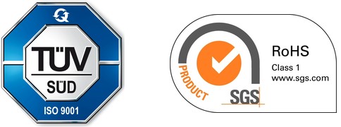 ISO 9001 and RoHS certification marks